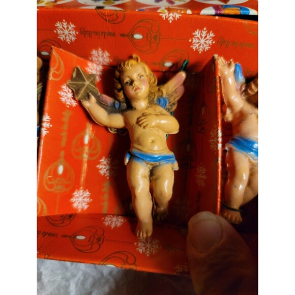 VTG Italy 17 Pc Molded Plastic Angel Christmas Ornaments Orig Tray  Small